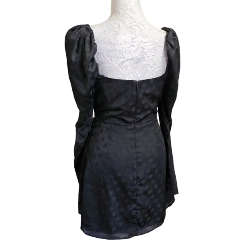 Lovers + Friends Katri Jacquard Puff Sleeve Cocktail Polka Dot Dress Black Med - Picture 6 of 12